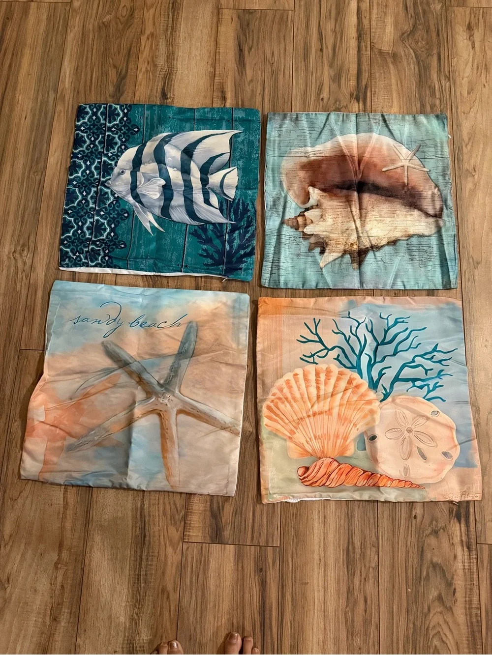 Coastal Seashell & Starfish Decorative Throw Pillow Covers - Teal, Aqua 18”